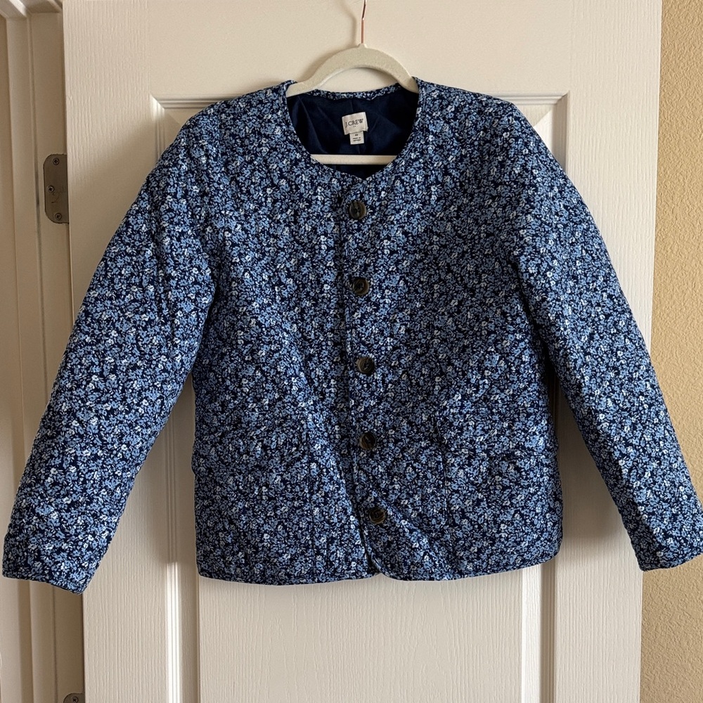 J. Crew Blue Floral Bomber Jacket